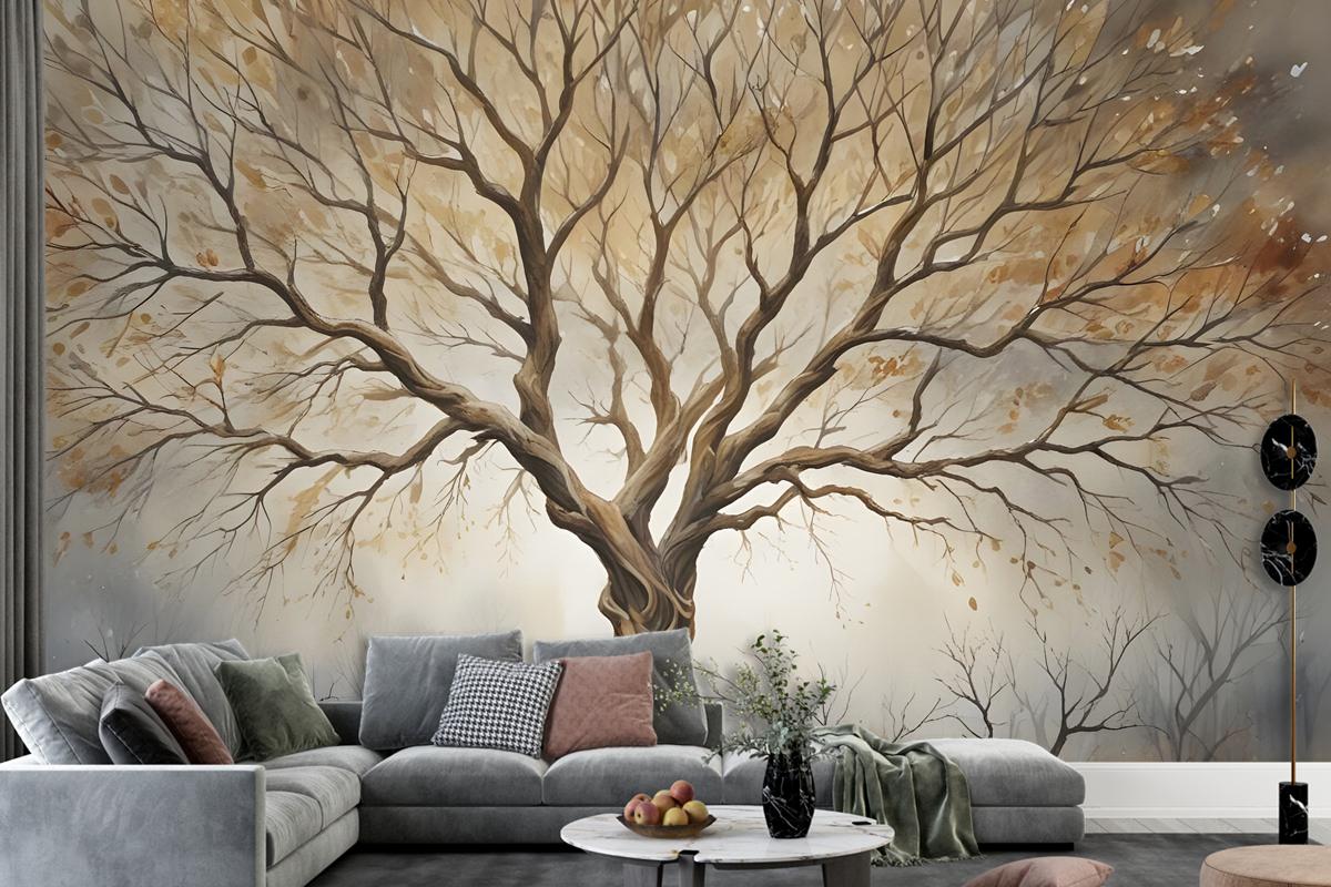 Watercolor Leafless Autumn Trees Wallpaper Mural