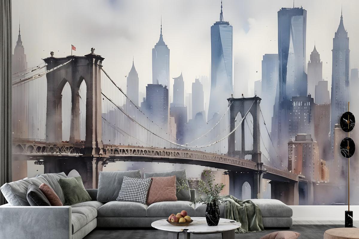 Watercolor Painting New York City Landscape Wallpaper Mural