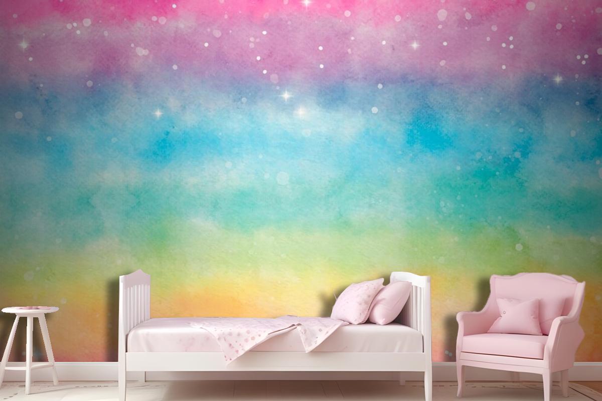 Watercolor Rainbow Background Girl Wallpaper Mural