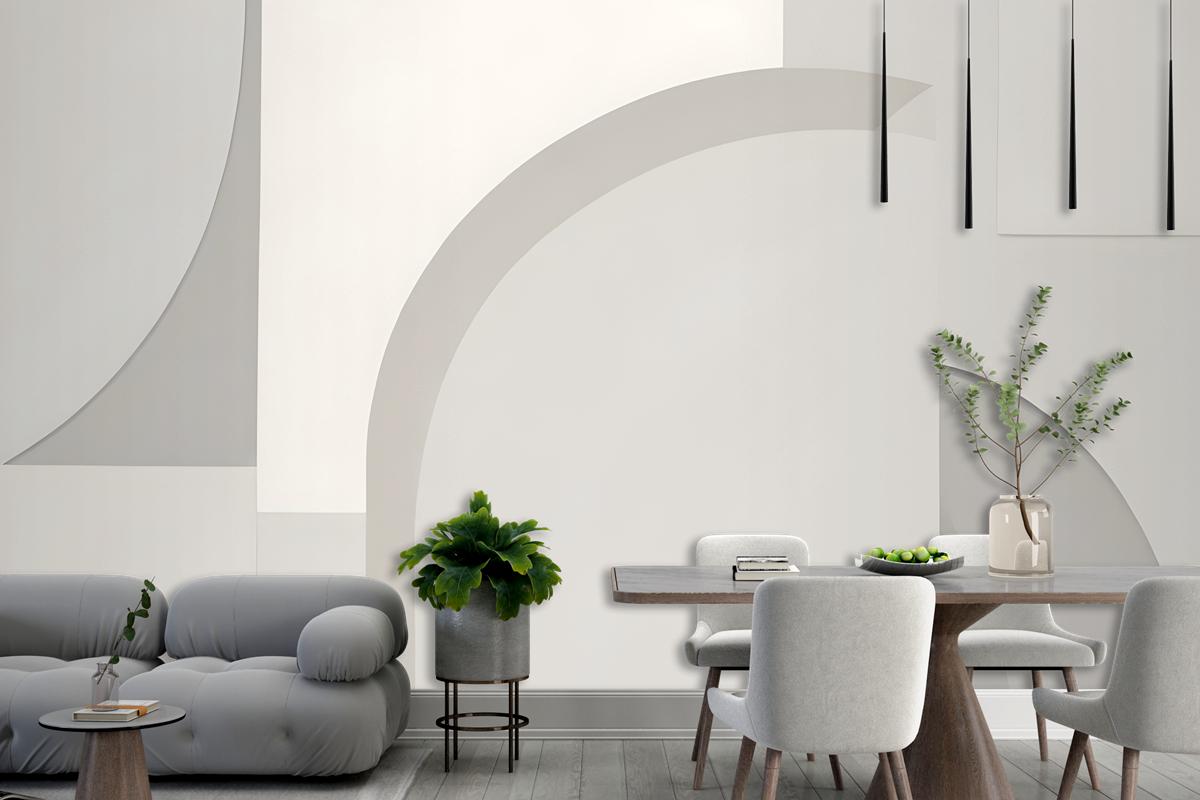 White And Neutral Abstract Shapes Wallpaper Mural
