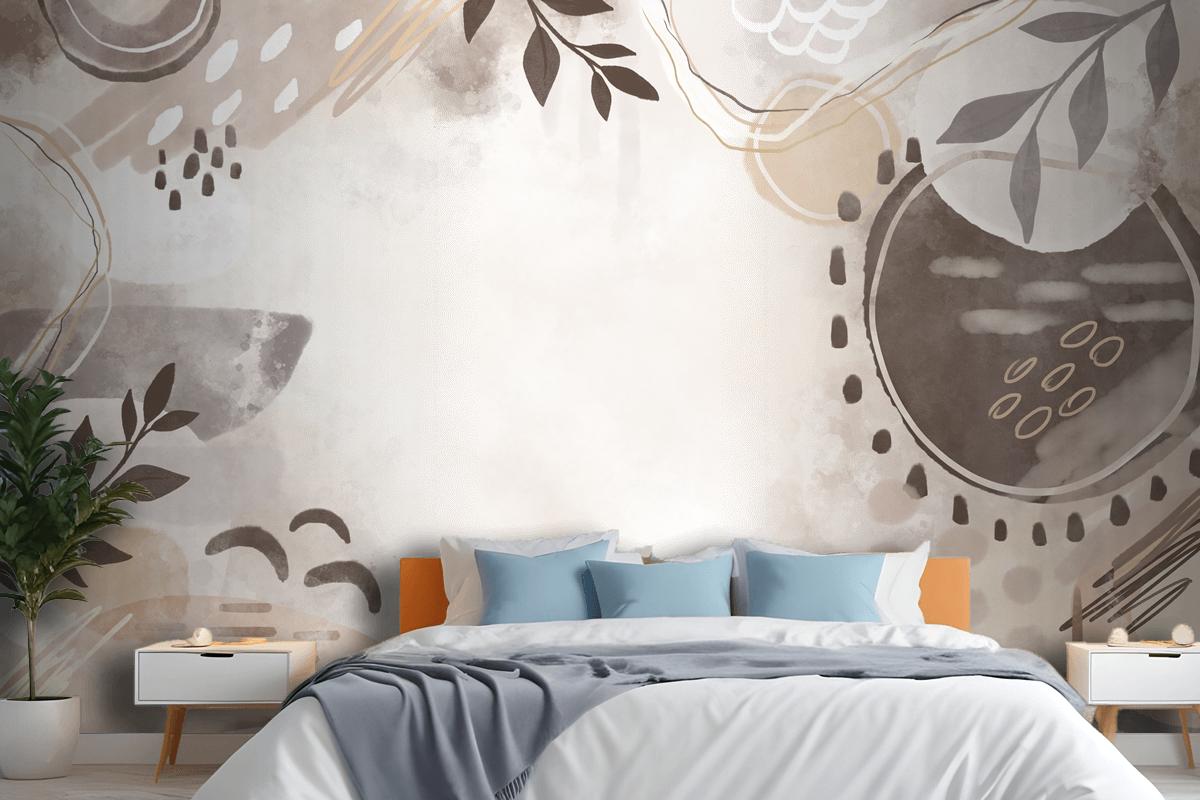 Watercolor Neutral Earth Tones Bedroom Wallpaper Mural
