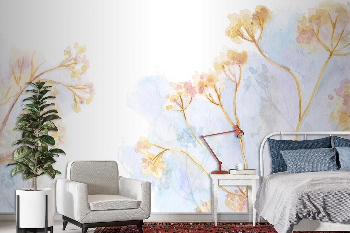 Hand Painted Watercolor Nature Background Bedroom Wallpaper Mural