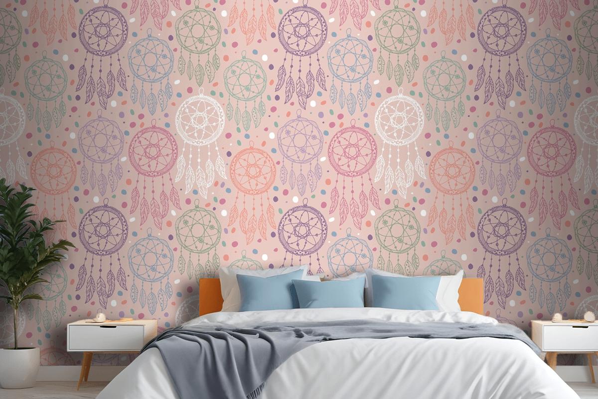 Engraving Hand Drawn Boho Pattern Design Bedroom Wallpaper Mural