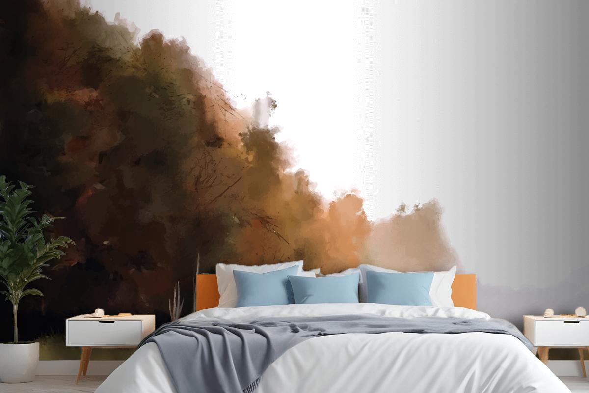Watercolor Autumn Landscape Bedroom Wallpaper Mural