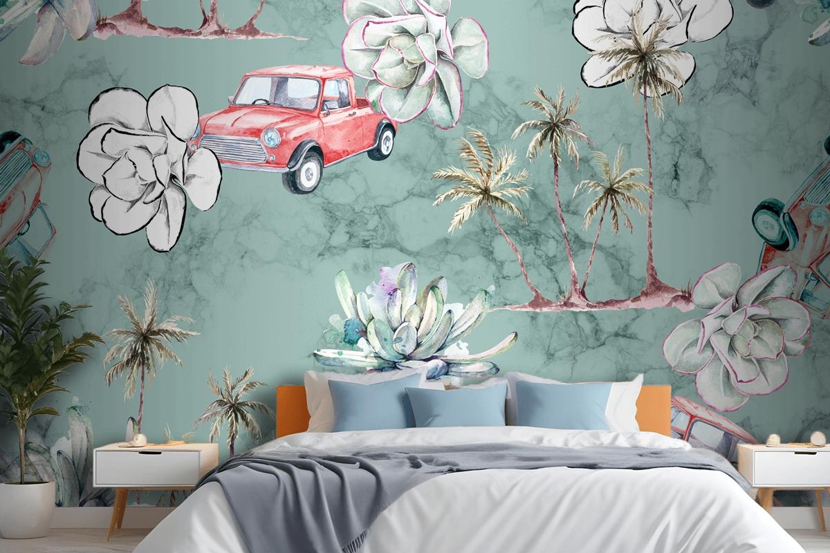 Seamless Pattern Tropical And Palm Trees Bedroom Wallpaper Mural