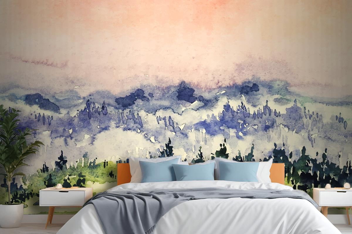 Abstract Watercolor Landscape Background Bedroom Wallpaper Mural