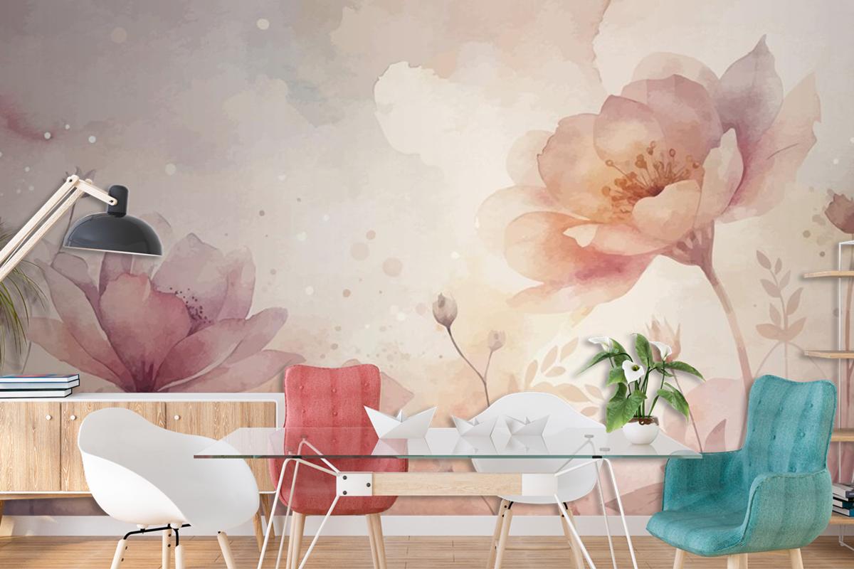 Beautiful Watercolor Flower Background Living Room Wallpaper Mural