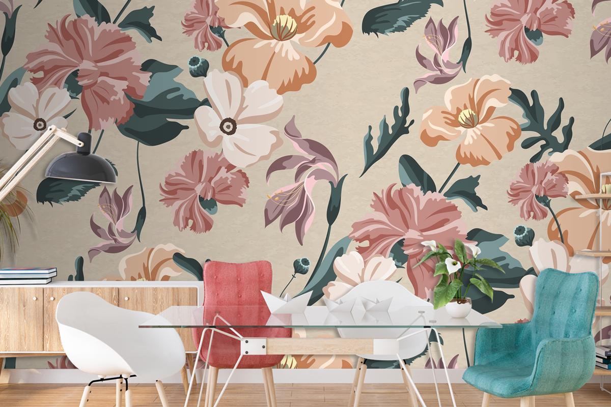 Blooming Colorful Flower Seamless Pattern Living Room Wallpaper Mural