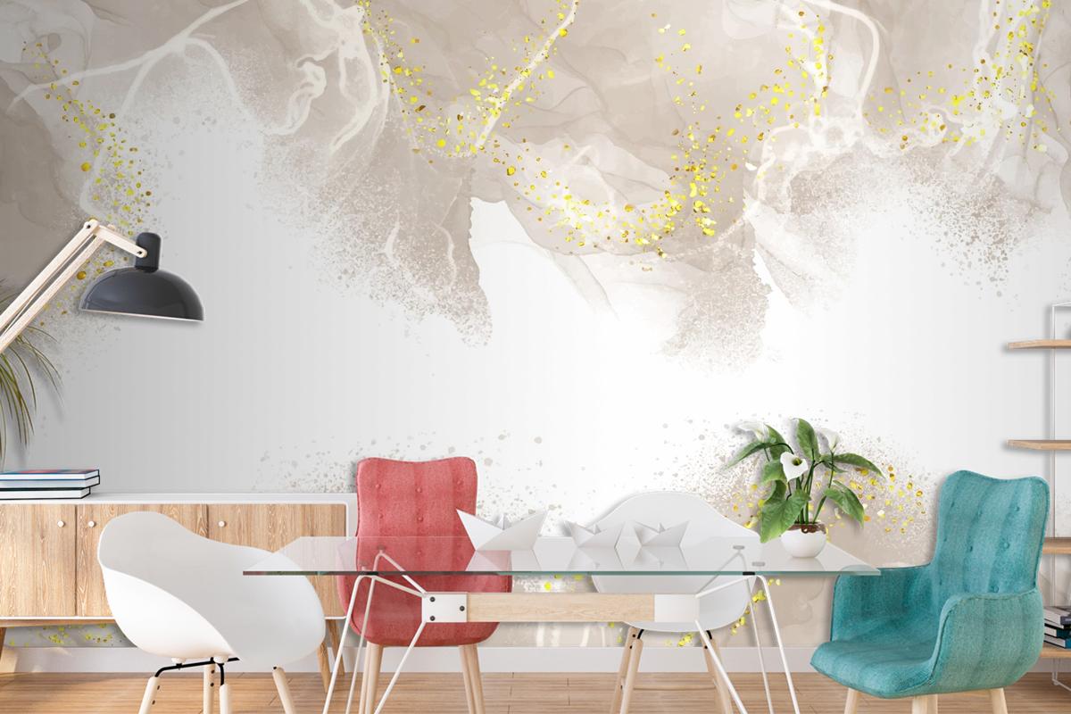 Elegant Hand Painted Neutral Alcohol Ink Living Room Wallpaper Mural