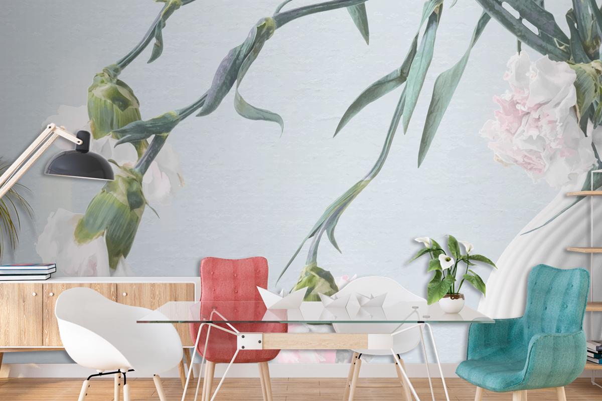 Flower Background Blue And Pink Carnation Psychedelic Art Living Room Wallpaper Mural