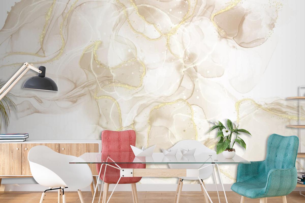 Fluid Art Hand Painted Background With Gold Glitter Elements Living Room Wallpaper Mural