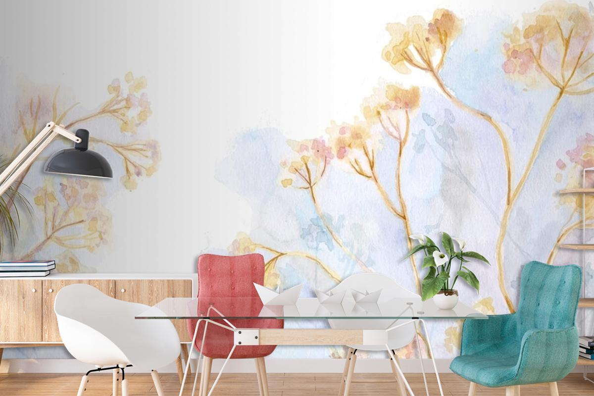 Hand Painted Watercolor Nature Living Room Wallpaper Mural