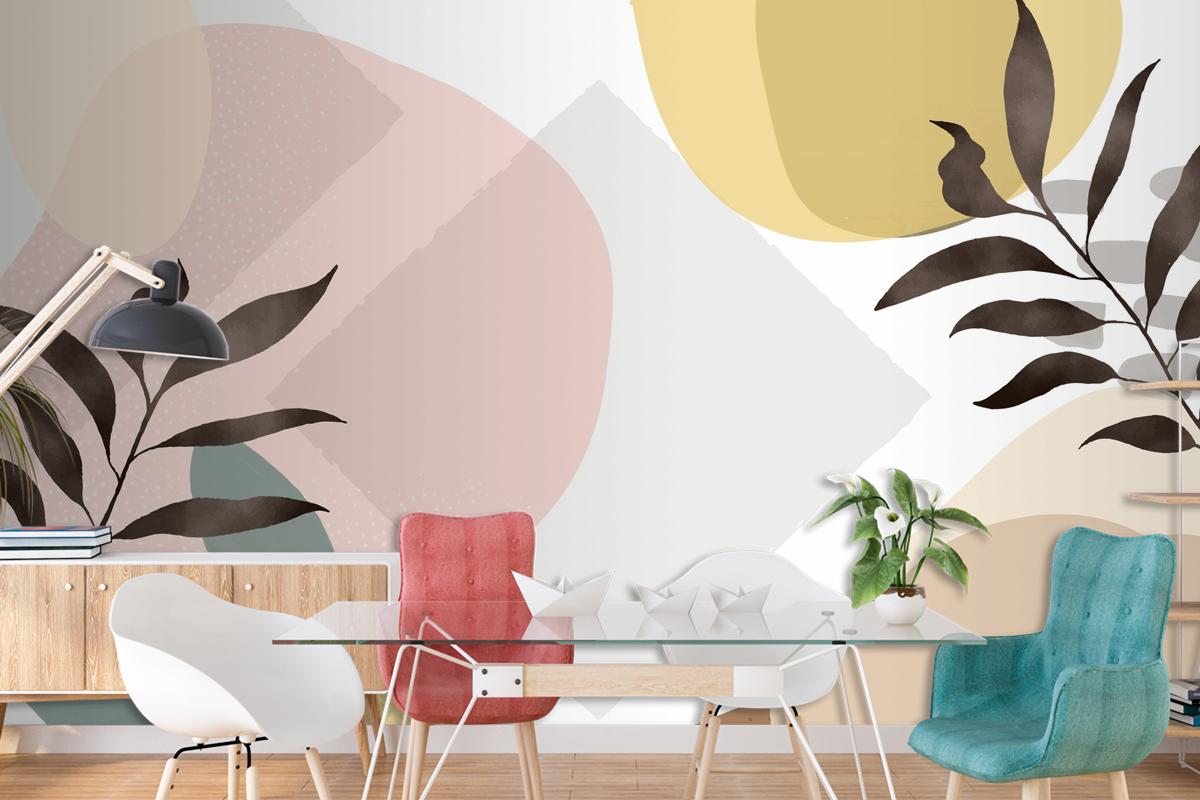 Minimal Hand Drawn Background With Plants Living Room Wallpaper Mural