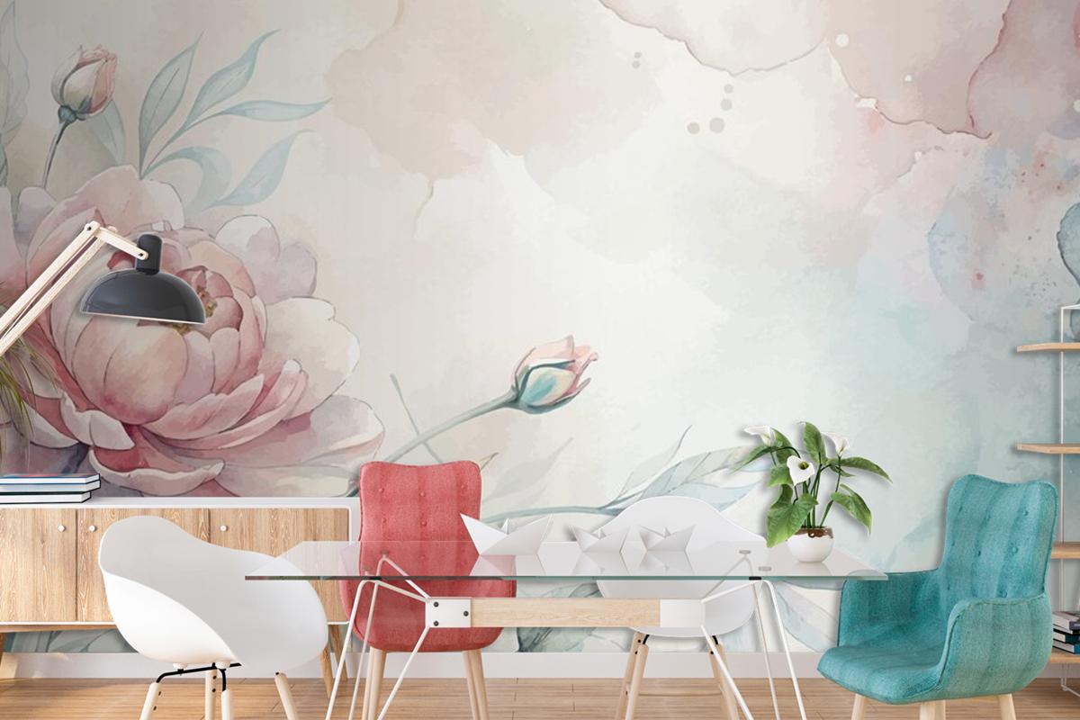 Soft Pastel Floral Watercolor Living Room Wallpaper Mural