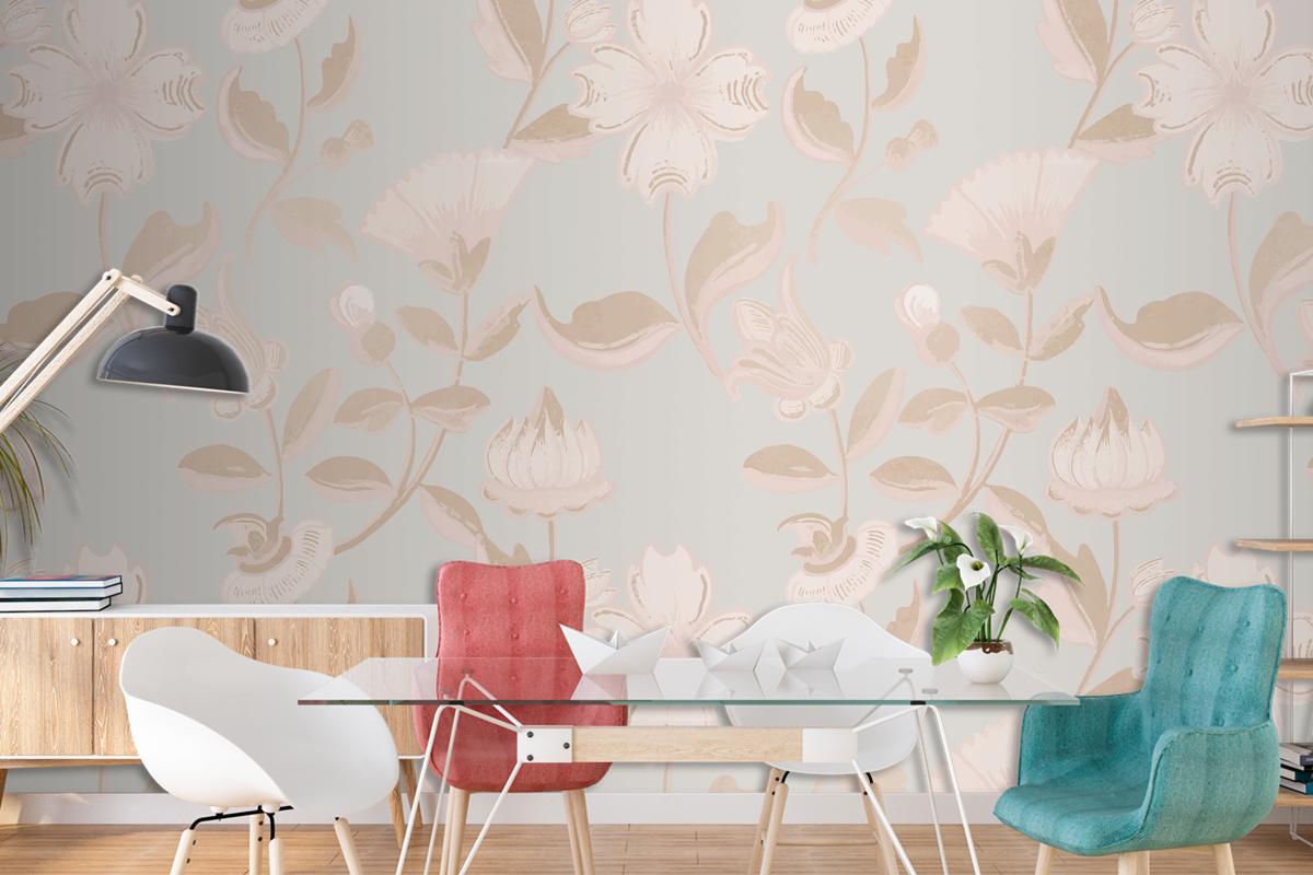 Vintage Neutral Floral Pattern Living Room Wallpaper Mural