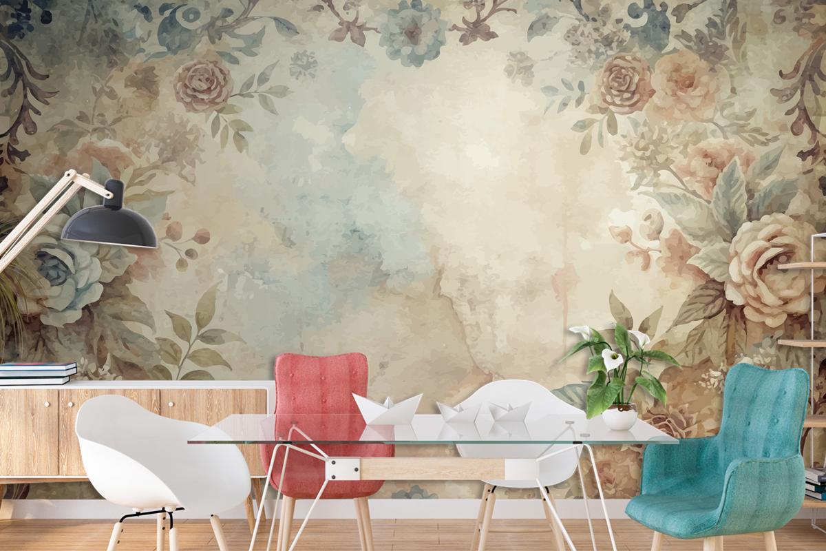 Watercolor Frame Background Of Flowers Living Room Wallpaper Mural