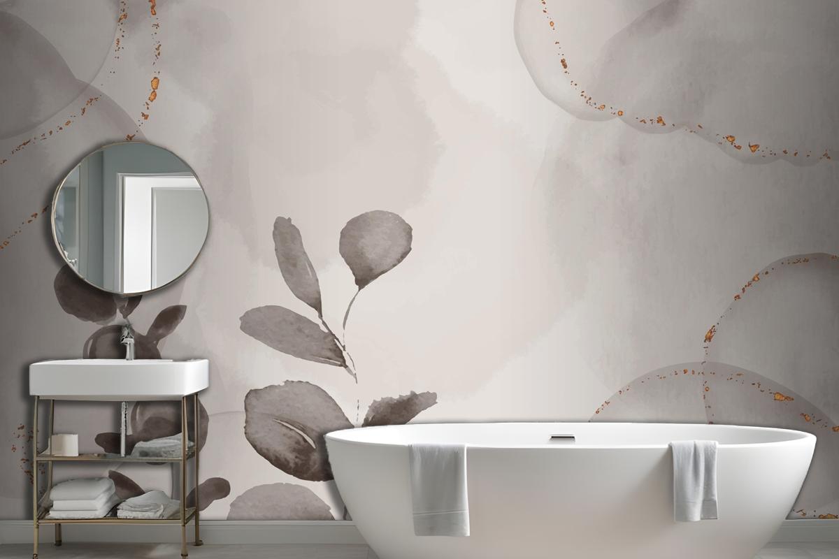 Watercolor Hand Drawn Background With Leaves Wallpaper Mural