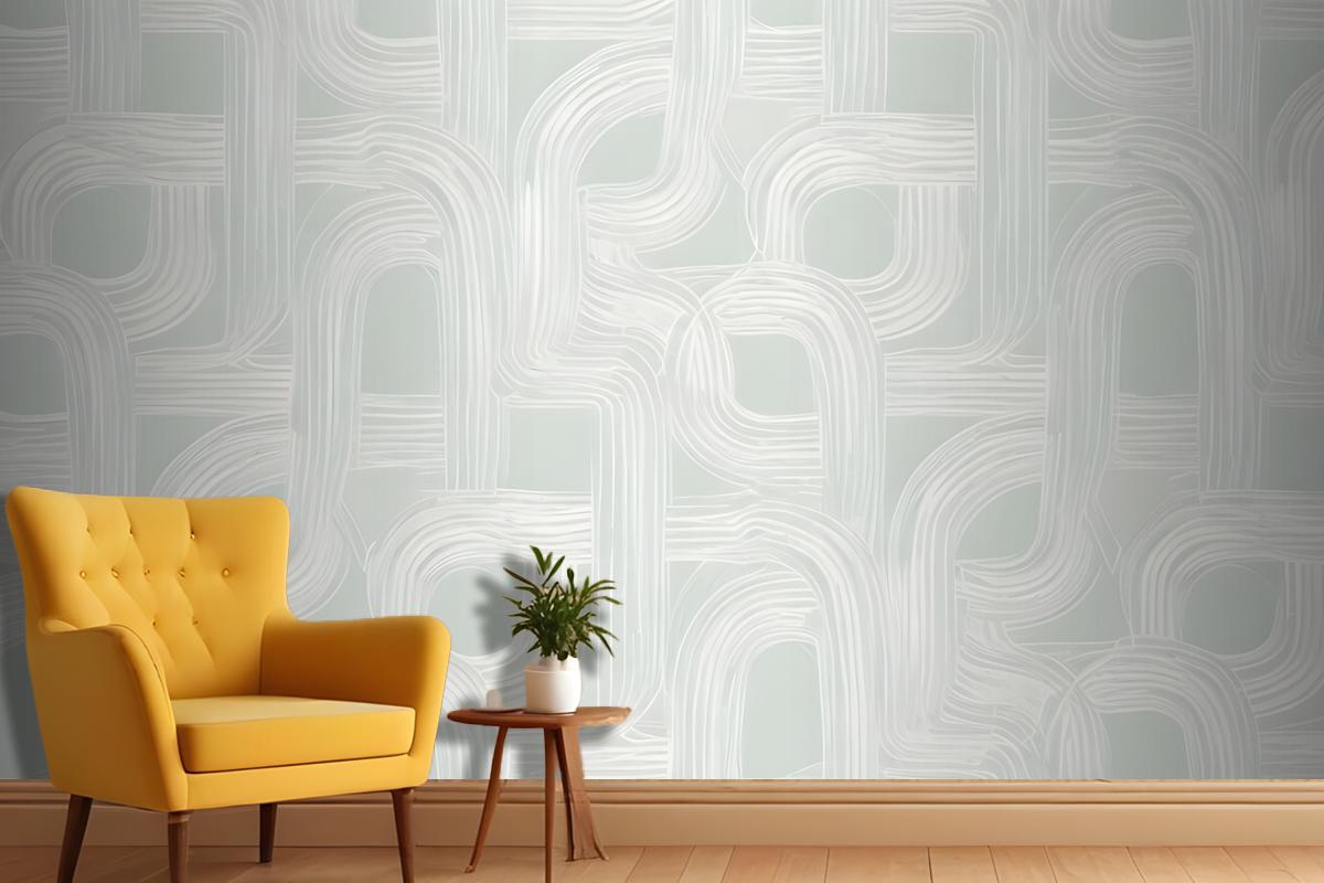 A Seamless Geometric Pattern With Interlocking Curved Shapes In Shades Of White And Light Green Wallpaper Mural