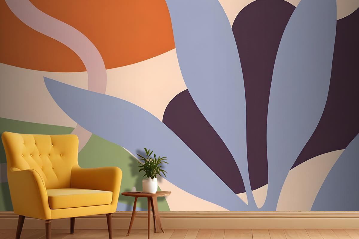 Abstract Colorful Shapes And Forms In Shades Of Orange Purple Gray And Green Wallpaper Mural