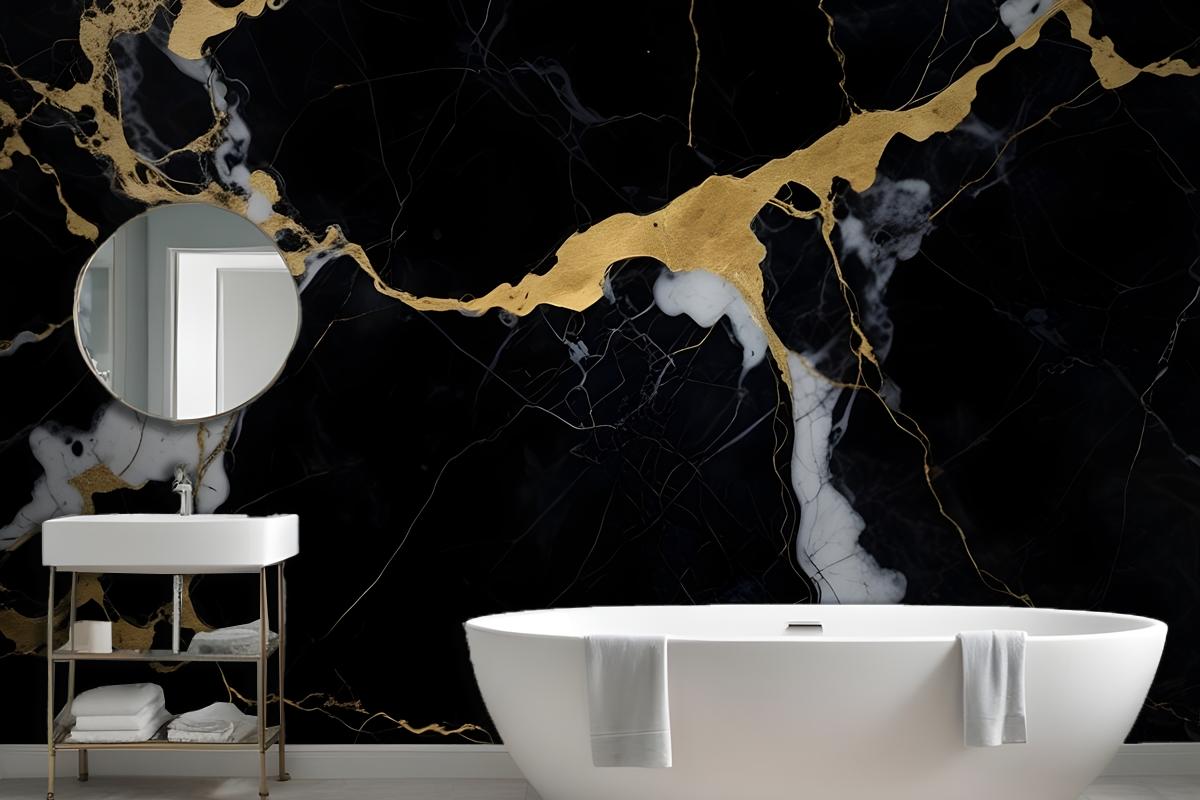 Black & Gold Dark Marble Effect Wallpaper Mural