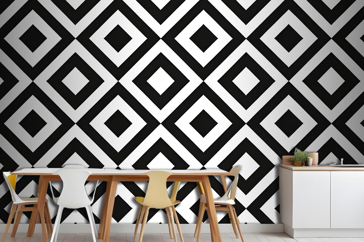 Black & White Diamond Pattern Wallpaper Mural