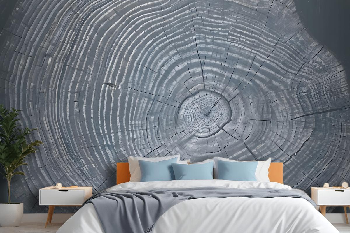 Blue Gray Wood Grain Print Wallpaper Mural