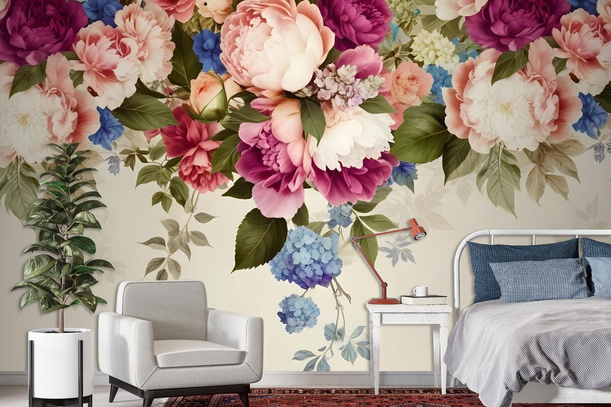 Classical Colorful Vine Flowers Bedroom Wallpaper Mural