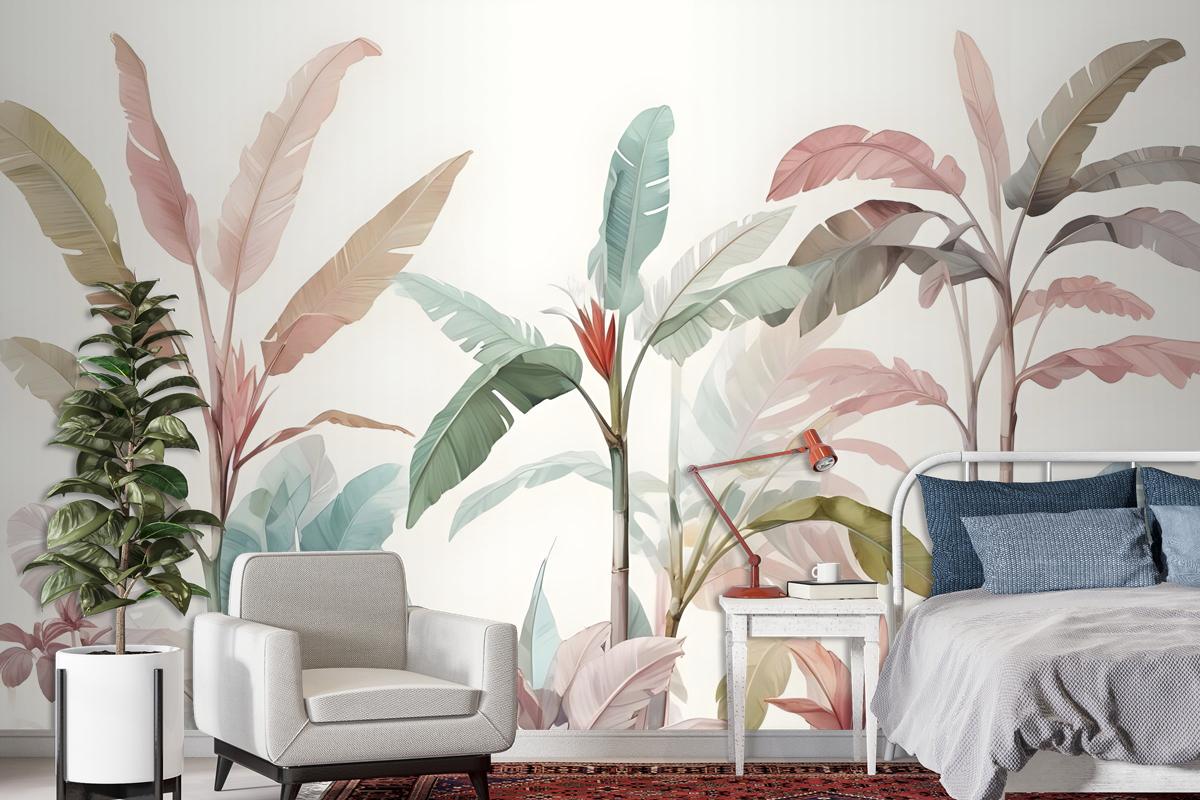 Colorful Tropical Banana Tree Wallpaper Mural