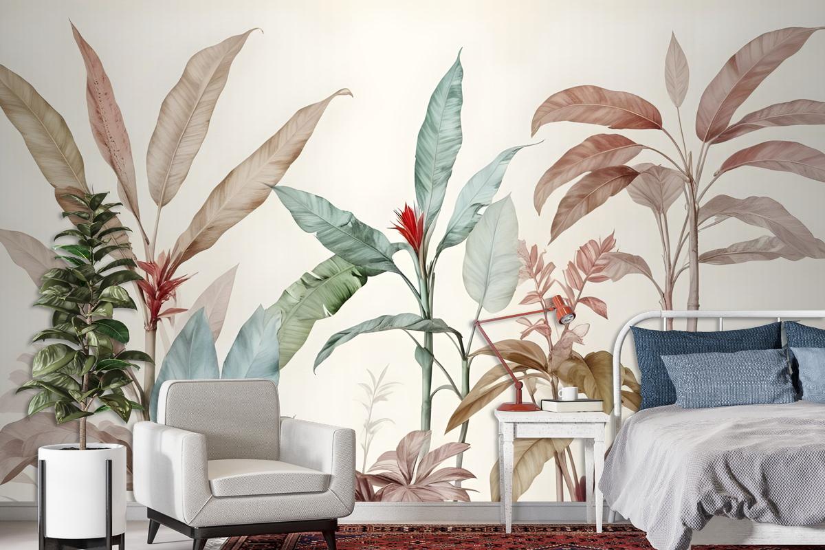 Colorful Tropical Banana Tree Bedroom Wallpaper Mural