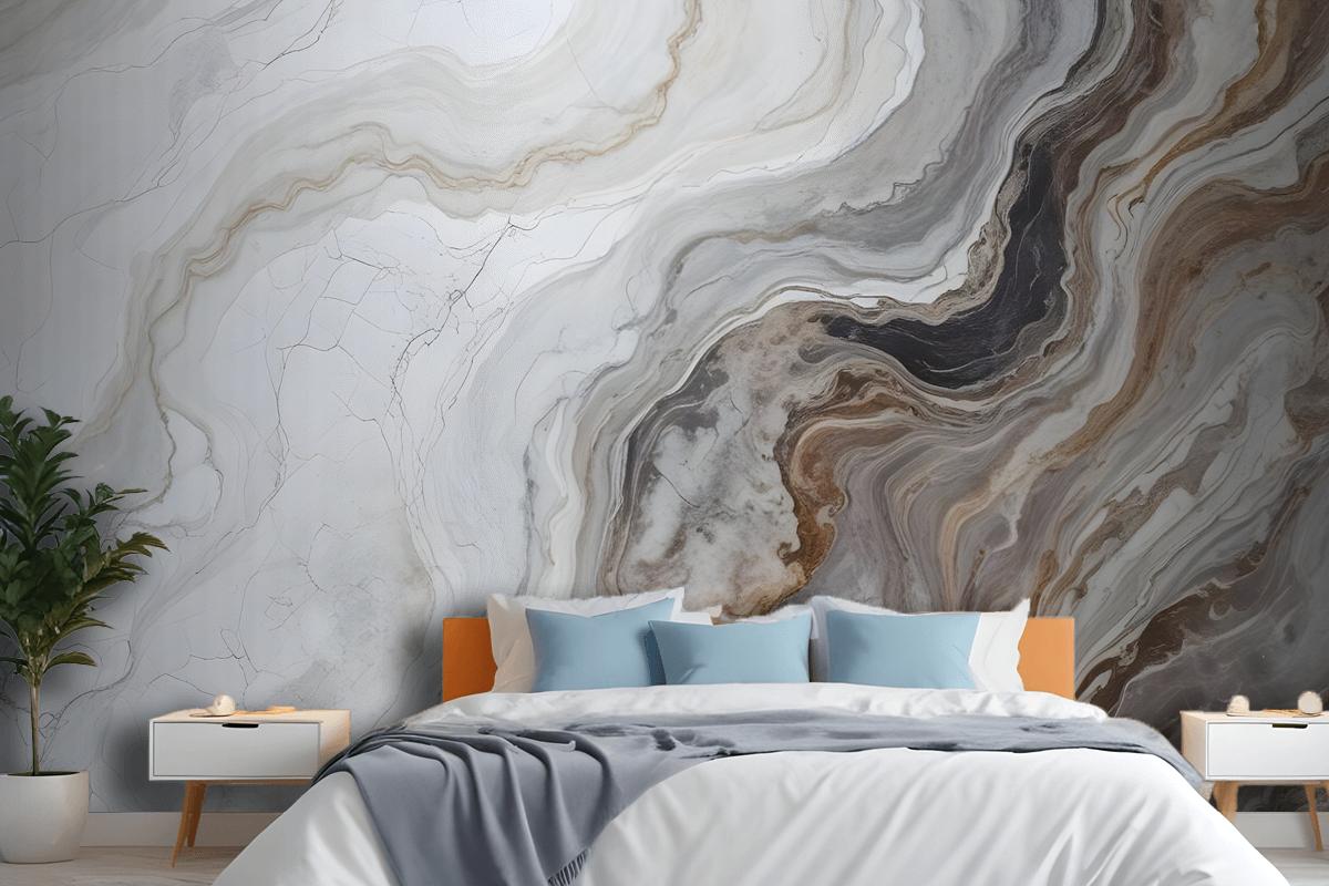 Dark Marble Gray And Brown Waves Bedroom Wallpaper Mural