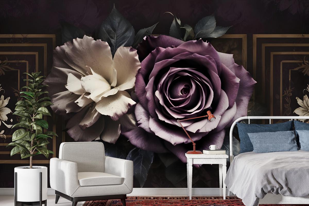 Dark Rose Floral Bedroom Wallpaper Mural