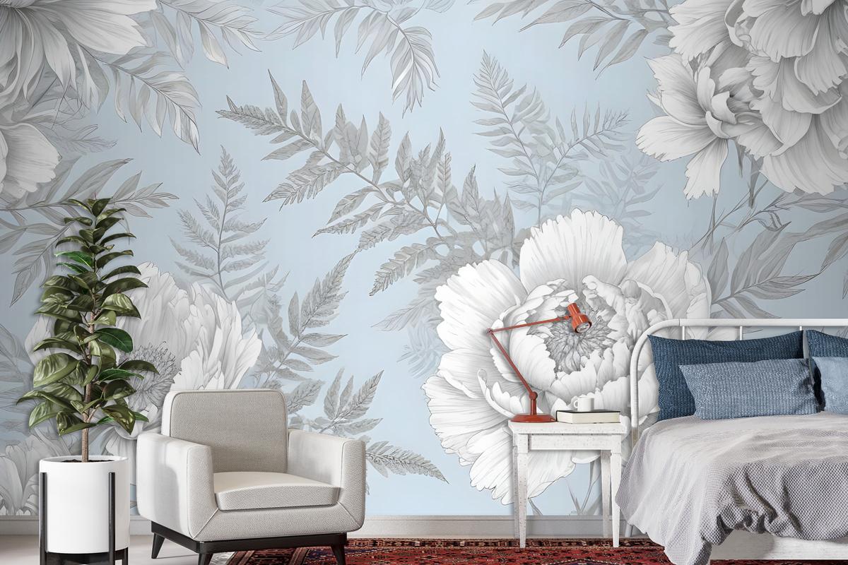 Drawing Floral Bouquet Art Bedroom Wallpaper Mural