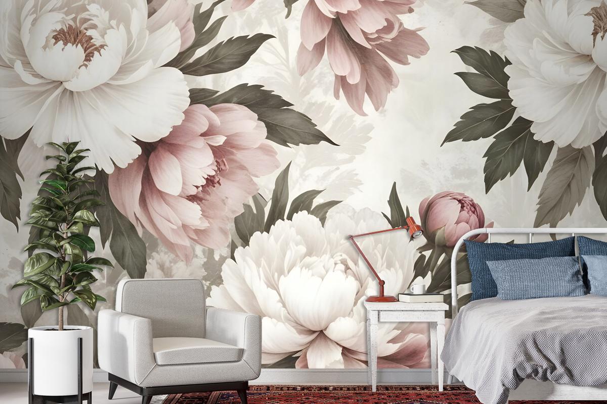 Dutch Pink Peony Floral Bedroom Wallpaper Mural
