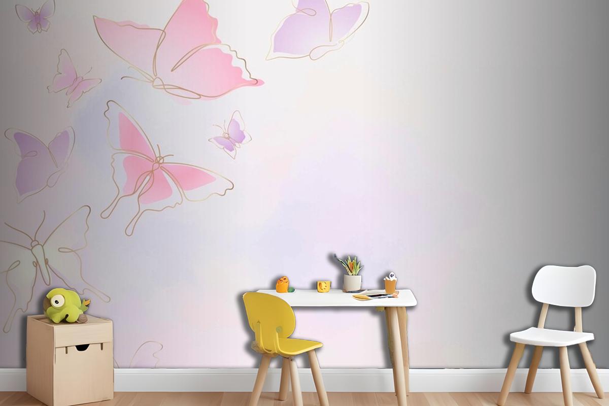 Feminine Butterfly Background Pink Border Wallpaper Mural