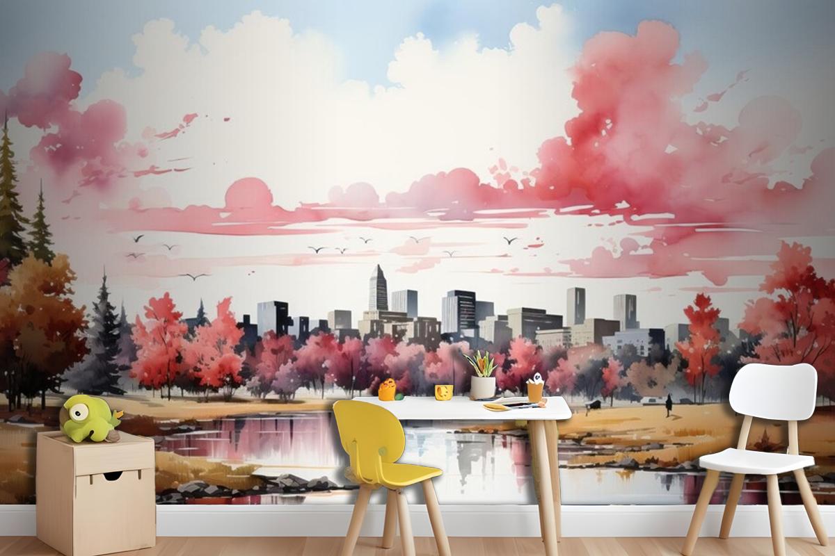 Geometric Land On White Background Wallpaper Mural