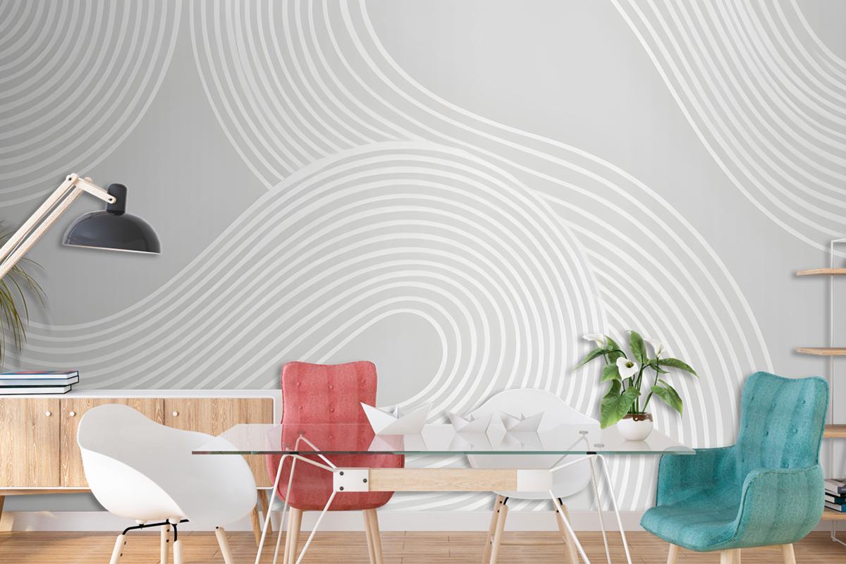 Gray Curvy Lines Modern Zen Garden Wallpaper Mural