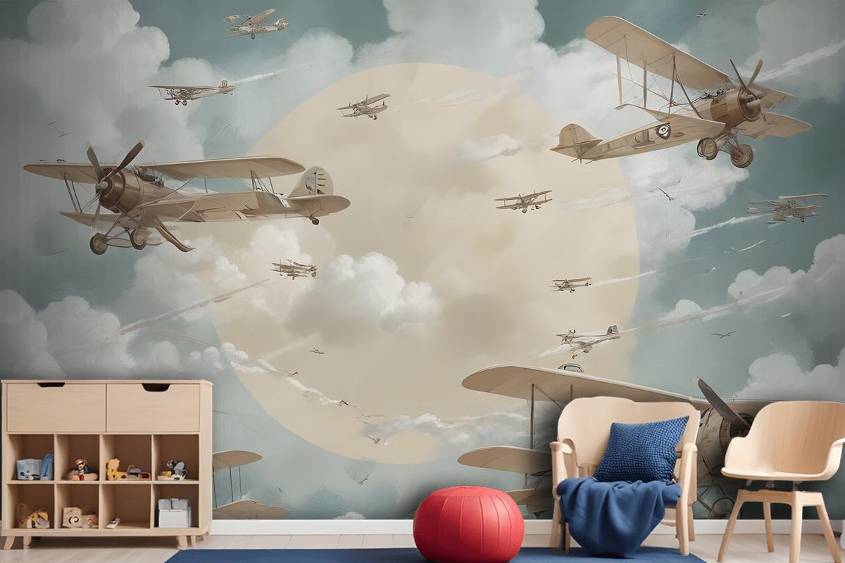 Kids Moon With Aircraft Wallpaper Mural