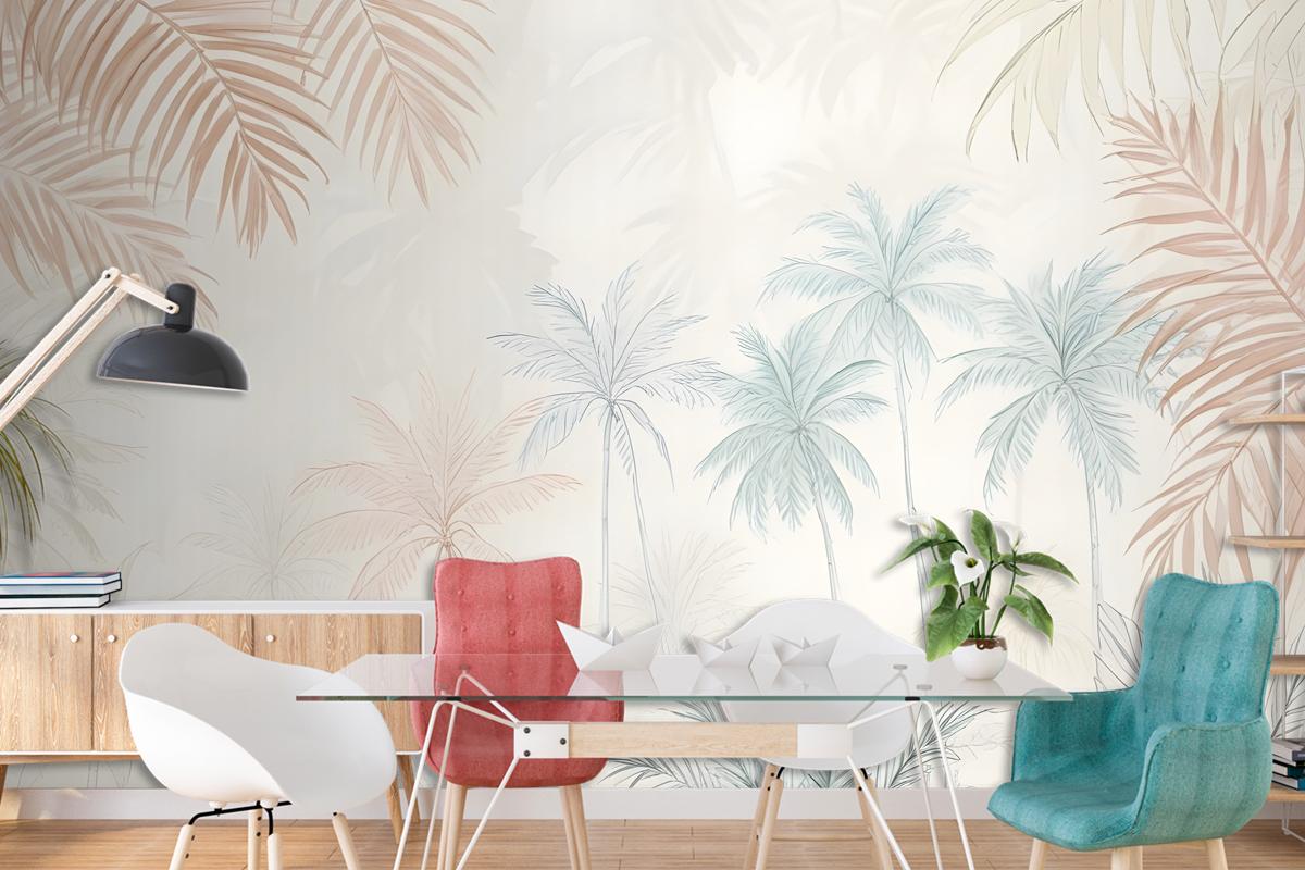 Minimalist Pink & Green Inky Tropical Wallpaper Mural