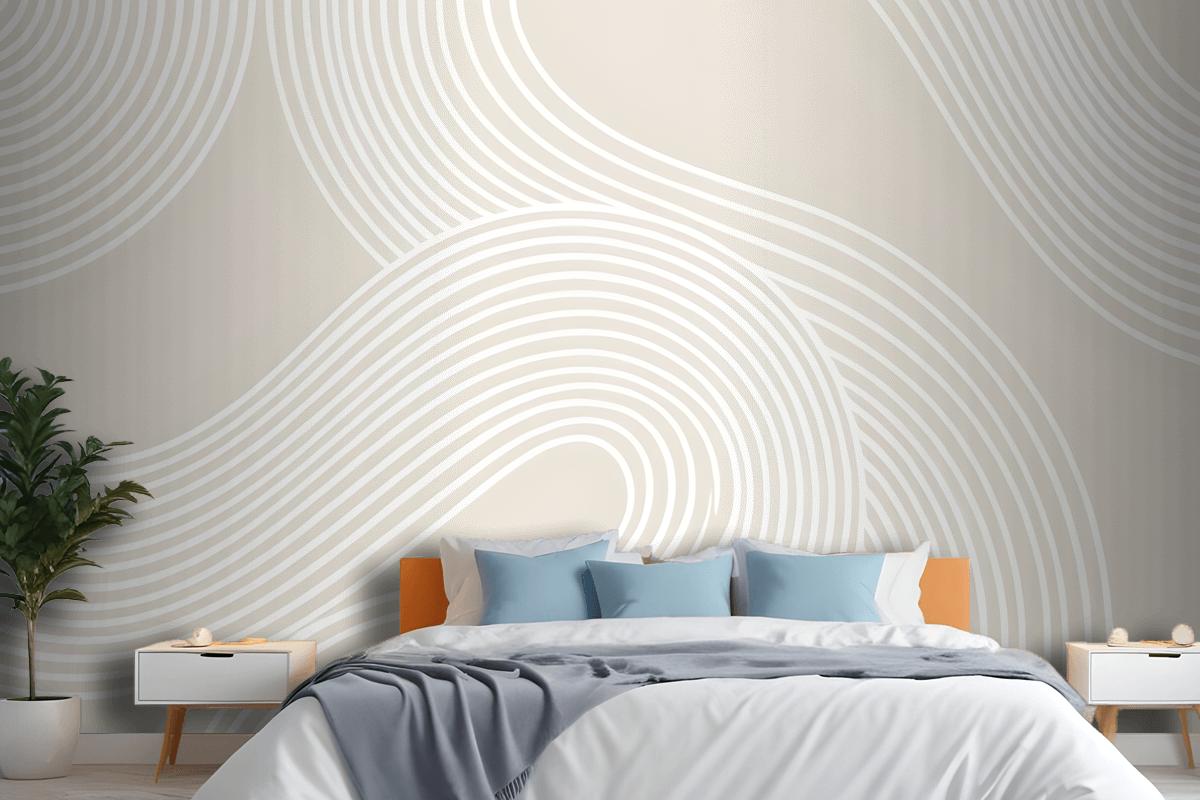 Neutral Curvy Lines Modern Zen Garden Wallpaper Mural