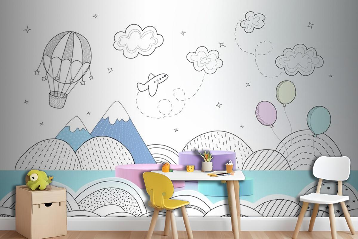 Podium With Hand Drawn Weather Wallpaper Mural