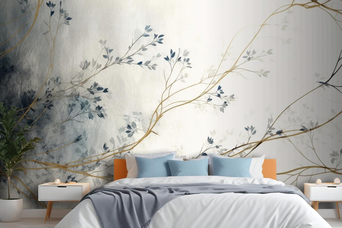 Retro Nostalgic Golden Brushstrokes Bedroom Wallpaper Mural