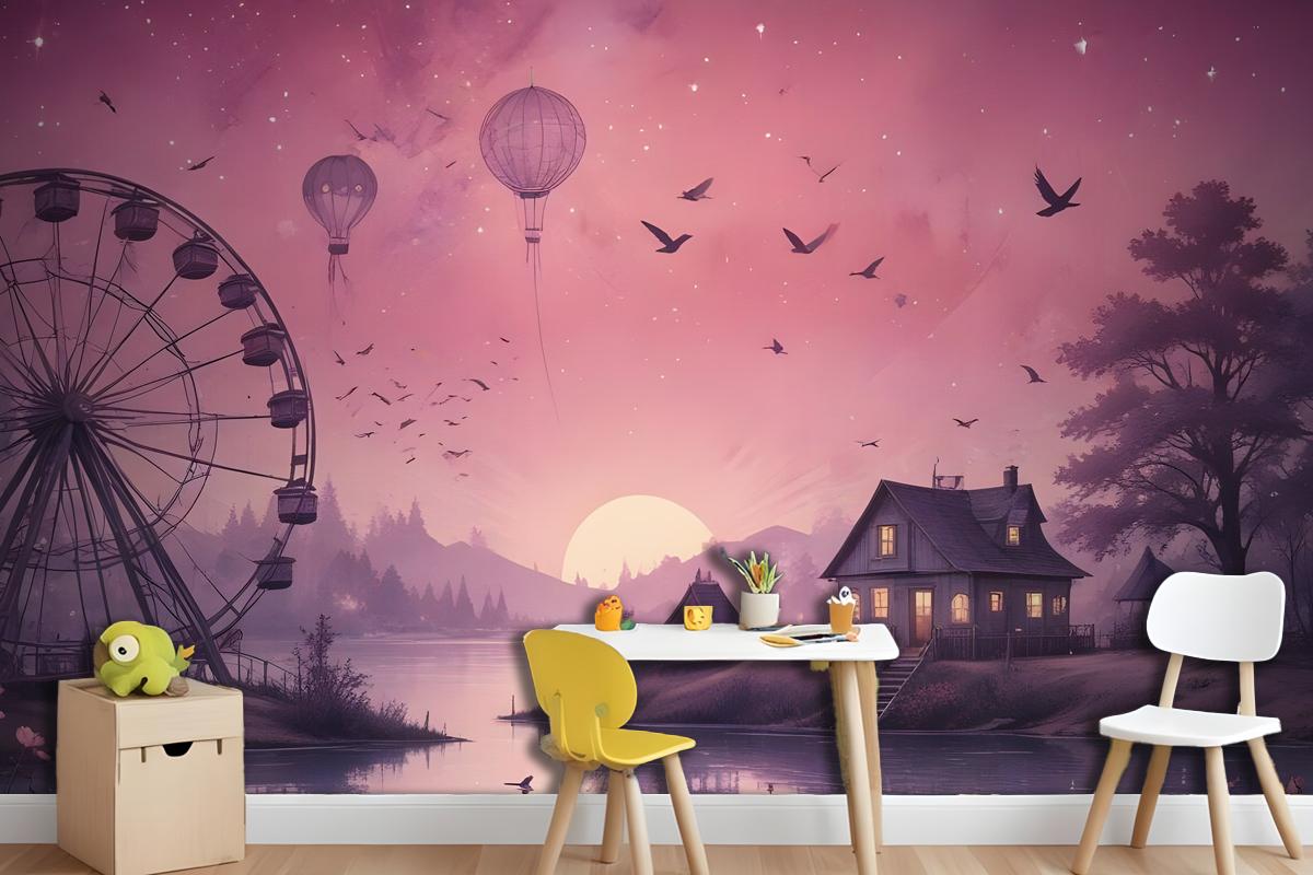 Sea Landscape With Ferris Wheel Wallpaper Mural