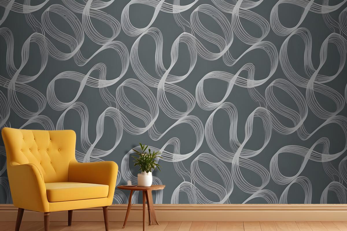 Seamless Abstract Pattern With Flowing Organic Shapes In Shades Of Gray And White Wallpaper Mural
