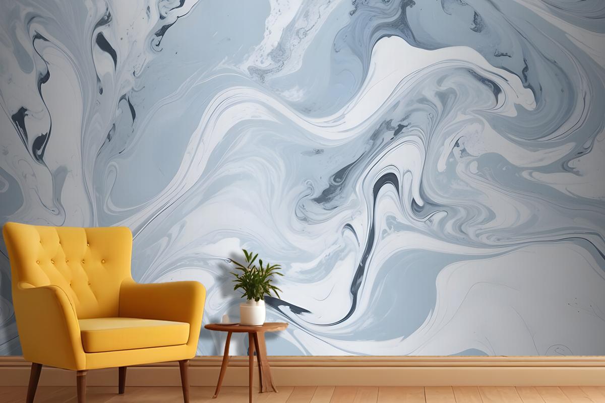 Swirling Blue And White Marble Pattern Wallpaper Mural