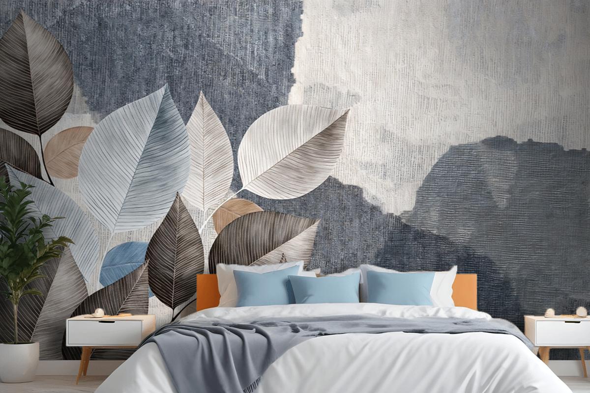 Textured Leaves In Coffee Tones Bedroom Wallpaper Mural