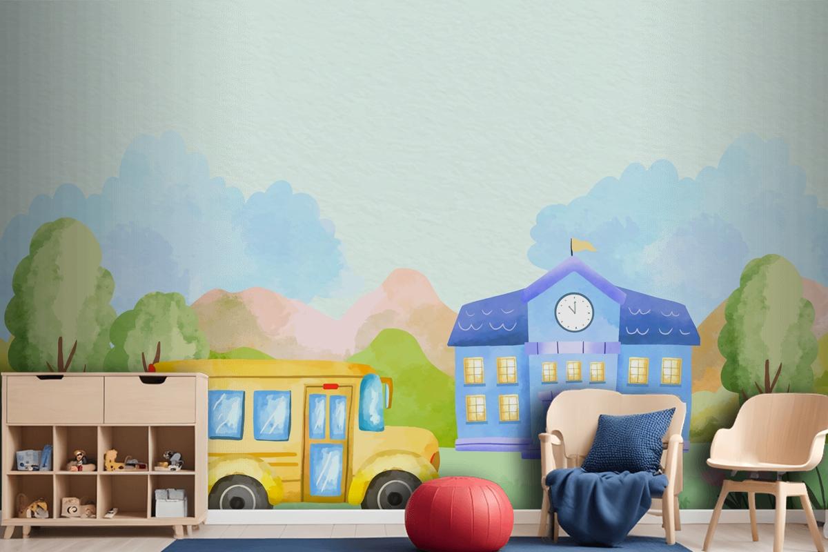 Watercolor Background For Back To School Season Boys Wallpaper Mural