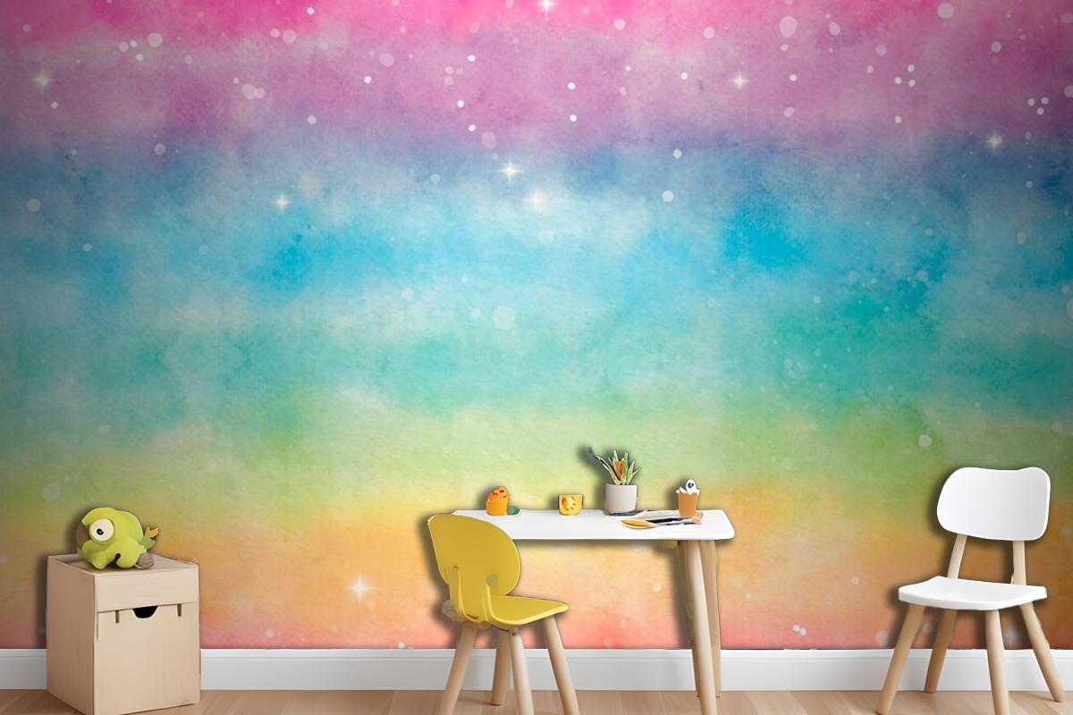 Watercolor Rainbow Background Girl Wallpaper Mural