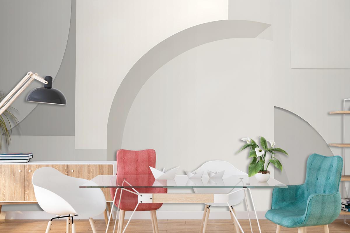 White And Neutral Abstract Shapes Wallpaper Mural