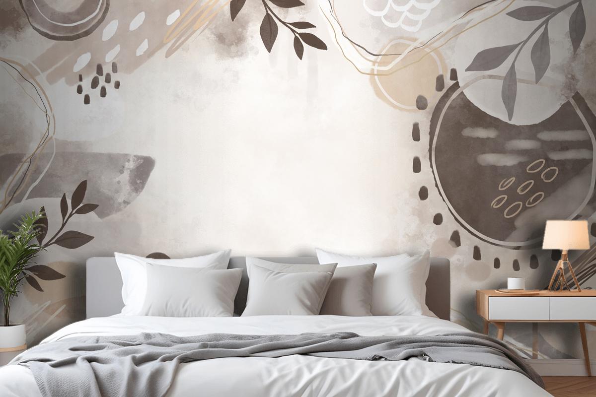 Watercolor Neutral Earth Tones Bedroom Wallpaper Mural