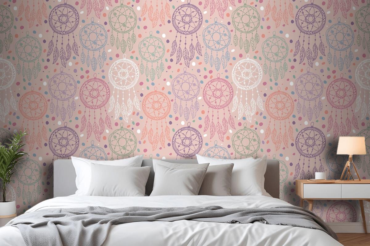 Engraving Hand Drawn Boho Pattern Design Bedroom Wallpaper Mural
